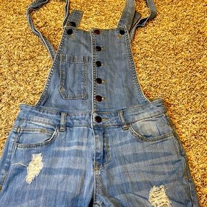 Forever 21 Distressed Straight Leg Denim Overalls size 24